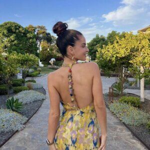 Zara - Printed Beaded Backless Halter Dress